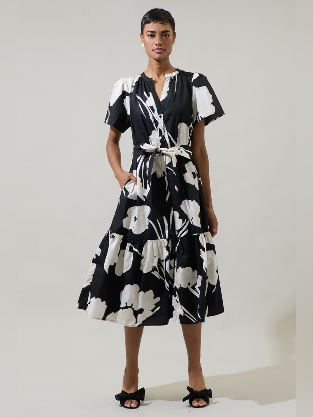 NWT Sugarlips Shadow Floral Cora Button Up Midi Dress